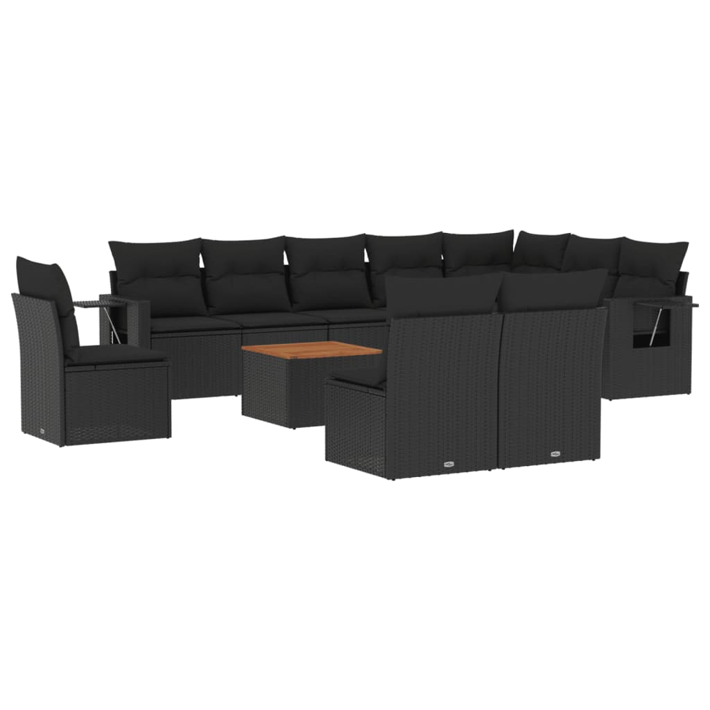 11 részes fekete polyrattan kerti ülőgarnitúra párnákkal (3256944)