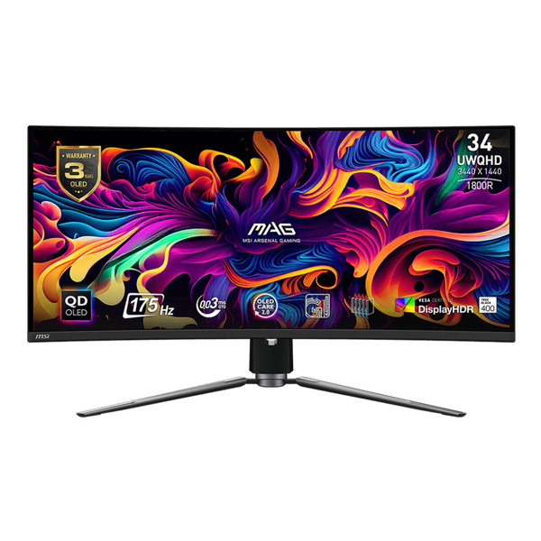 MSI MAG 341CQPDE QD-OLED computerskærm 86,4 cm (34") 3440 x 1440 pixel UltraWide Quad HD QDOLED Sort