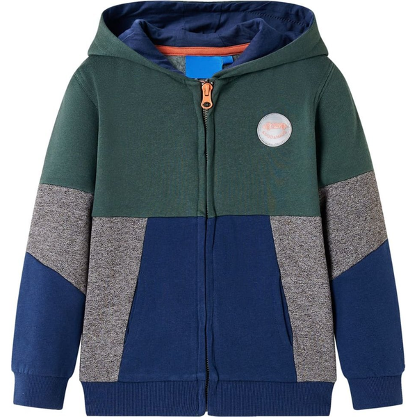 Sötétzöld kapucnis gyerekpulóver cipzárral 92