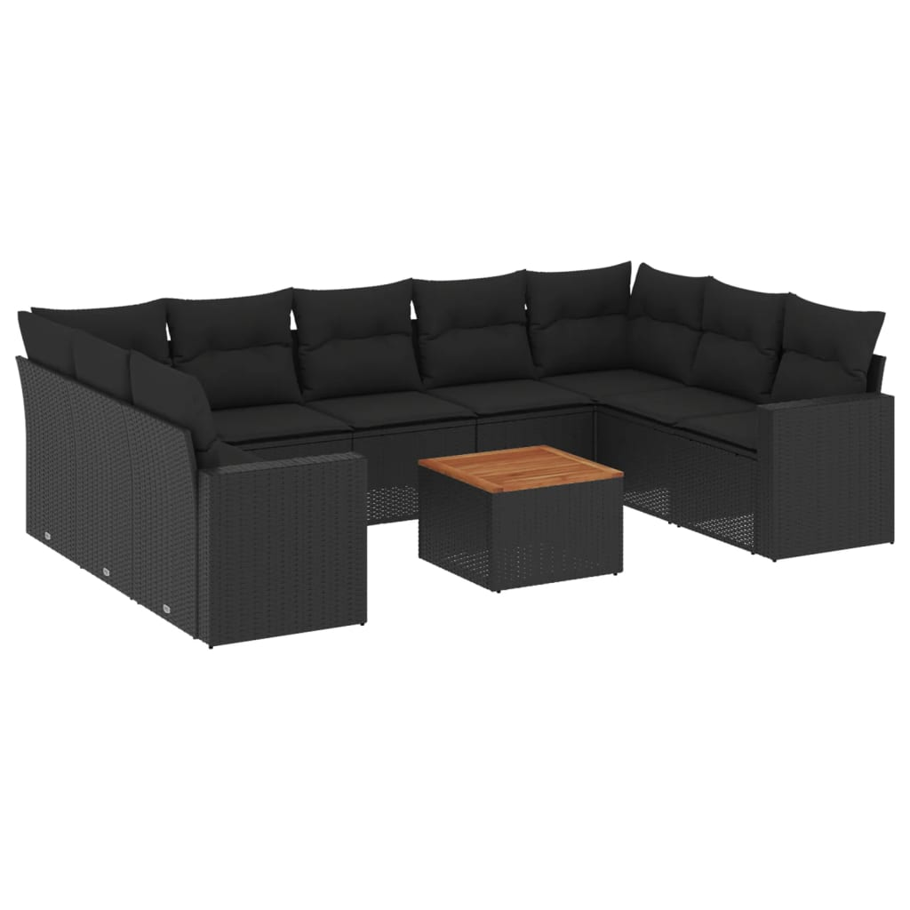 10 részes fekete polyrattan kerti ülőgarnitúra párnákkal (3224263)