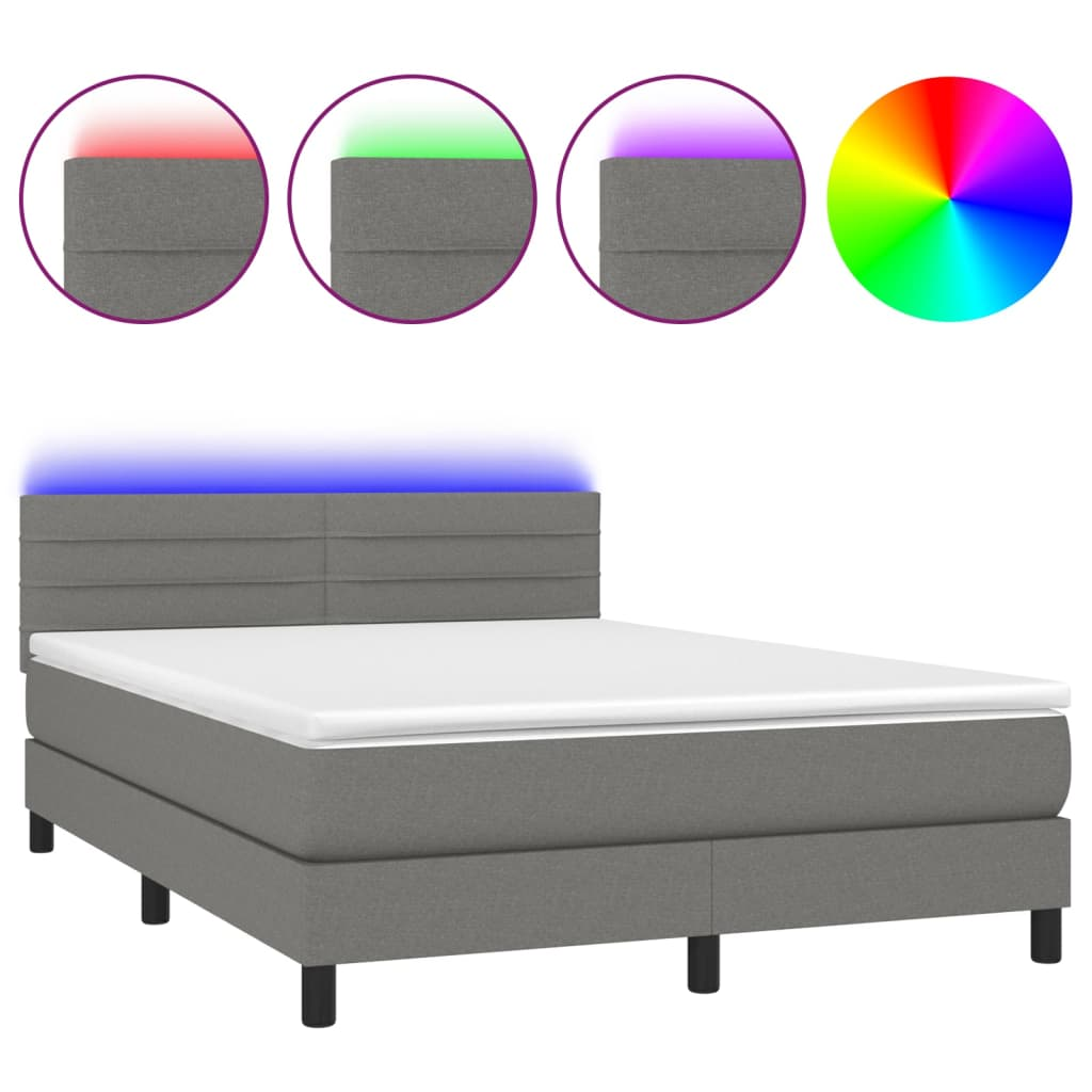 sötétszürke szövet rugós és LED-es ágy matraccal 140x200 cm (3133238)