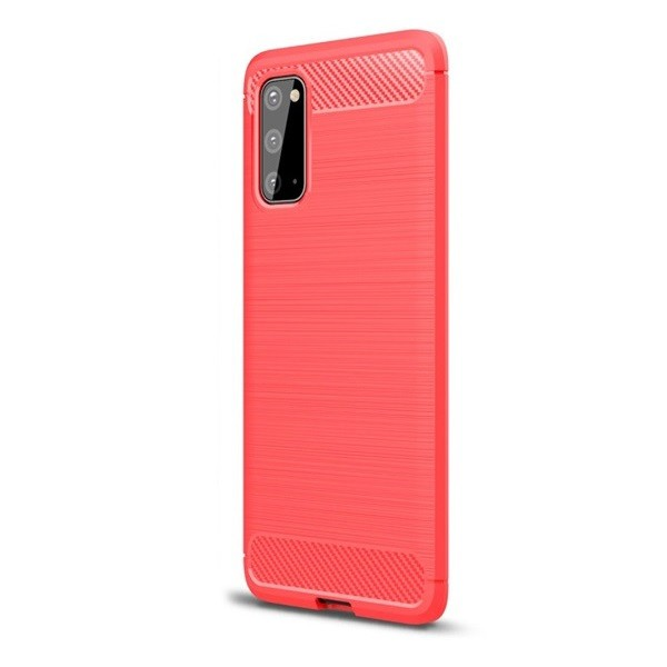 Motorola Moto G8, Szilikon tok, közepesen ütésálló, szálcsiszolt, karbon minta, piros (92344)