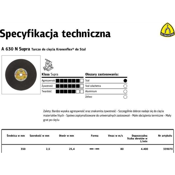 K.DISC MET 350mm x 2.5mm x 25.4mm A630N Supra