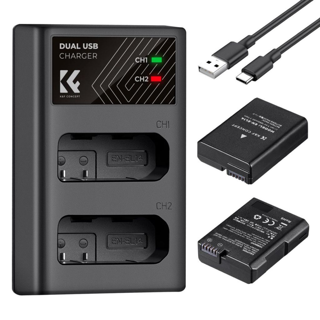 K-F CONCEPT MH-24 töltő + 2db EN-EL14 akkumulátor 1050mAh