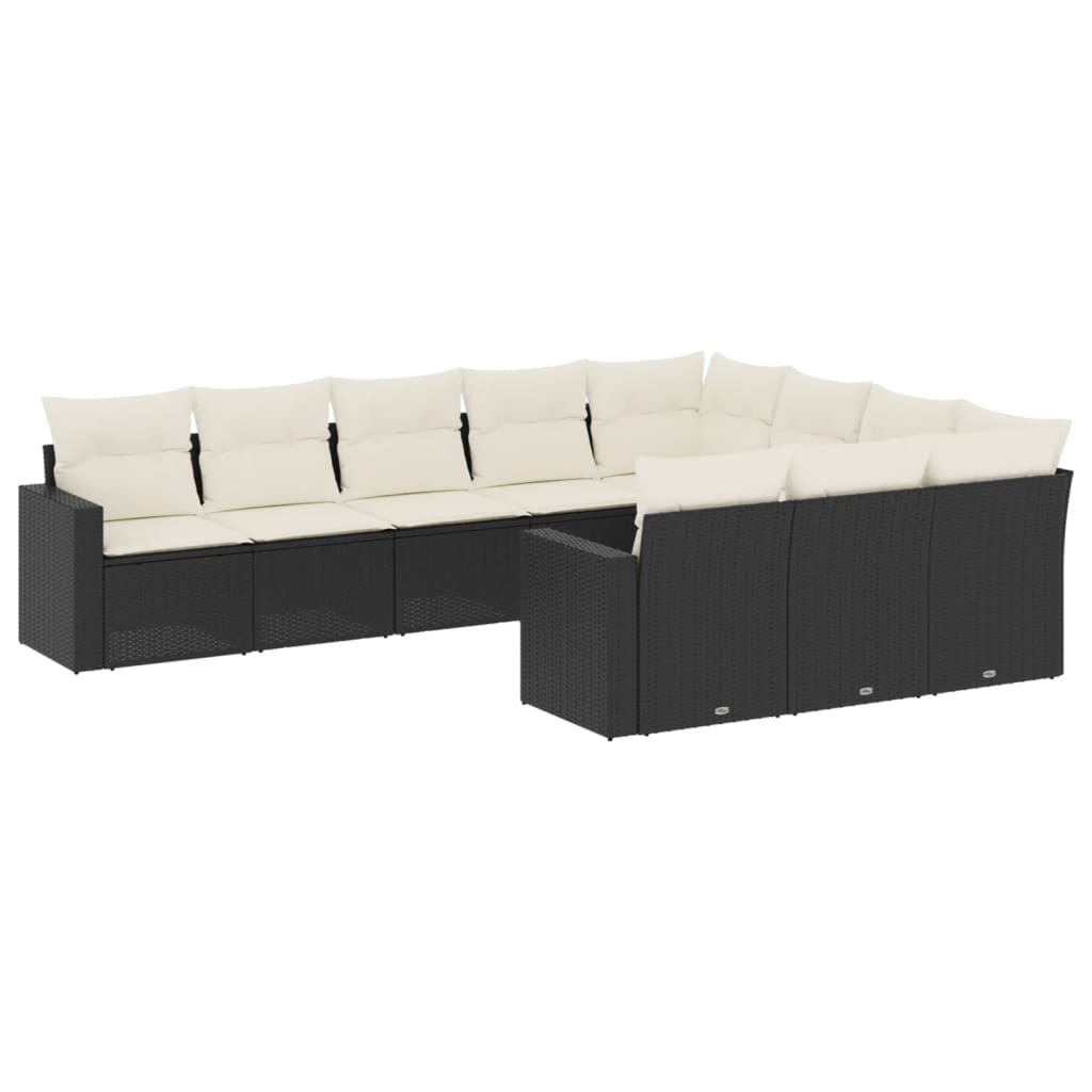 10 részes fekete polyrattan kerti ülőgarnitúra párnákkal (3219476)