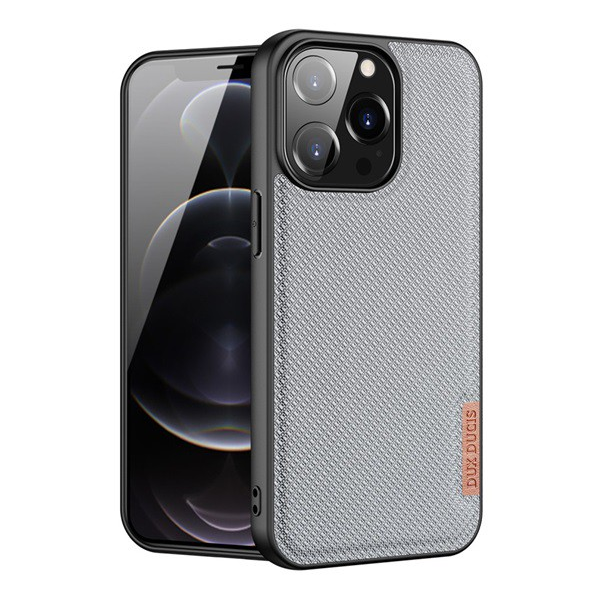 DUX DUCIS FINO szilikon telefonvédő (műanyag belső, közepesen ütésálló, rács minta) SZÜRKE [Apple iPhone 13 Pro]