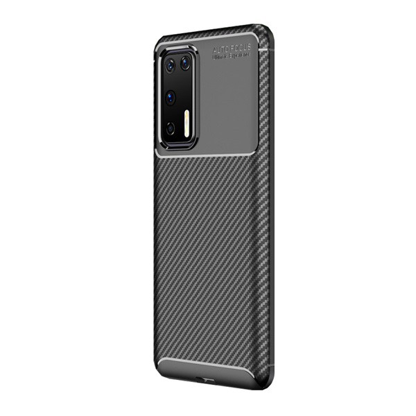 Szilikon telefonvédő (közepesen ütésálló, légpárnás sarok, karbon minta) FEKETE [Huawei P40] (5996457945849)
