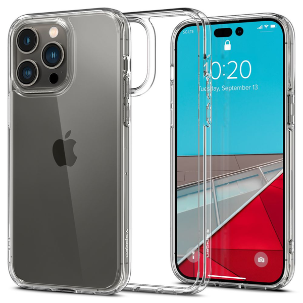 Apple iPhone 14 Pro Max, Пластмасов гръб + силиконова рамка, Spigen Ultra Hybrid, прозрачен (125624)