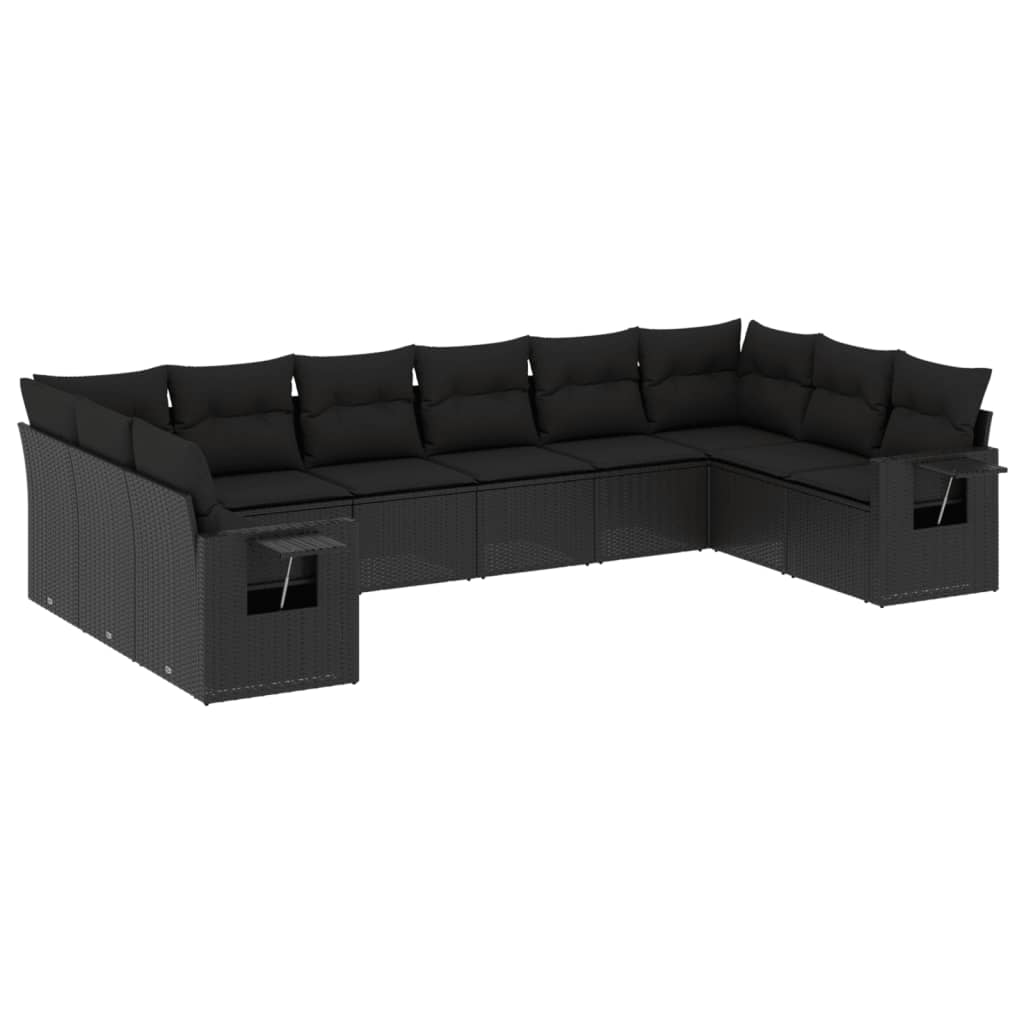 10 részes fekete polyrattan kerti ülőgarnitúra párnákkal (3253002)
