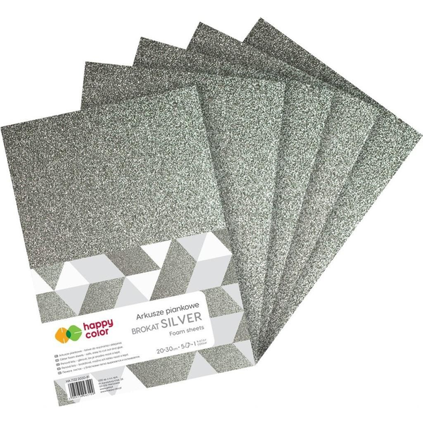  Happy Color Arkusze piankowe A4 5szt brokat srebro HAPPY COLOR