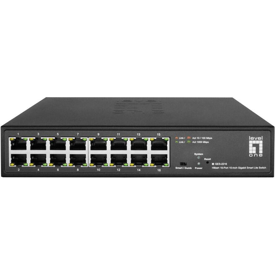LevelOne GES-2216 hálózati kapcsoló Vezérelt L2 Gigabit Ethernet (10/100/1000) Fekete (GES-2216)