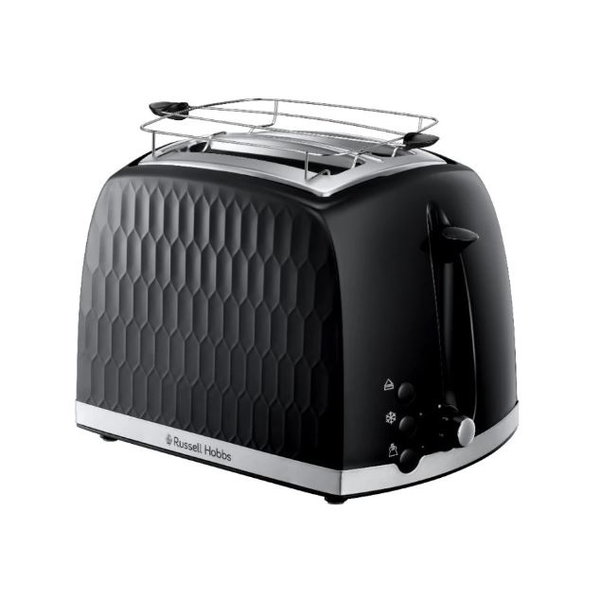 Тостер Russell Hobbs Honeycomb 26061-56, 850W, 2 филийки, широки отвори, високо повдигане, Черен/Неръждаема стомана