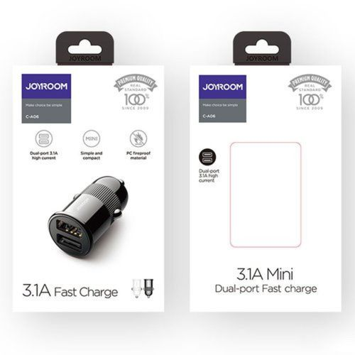 Адаптер/Зарядно Joyroom за кола, Бързо зареждане, 3.1А, 2 USB, Черен