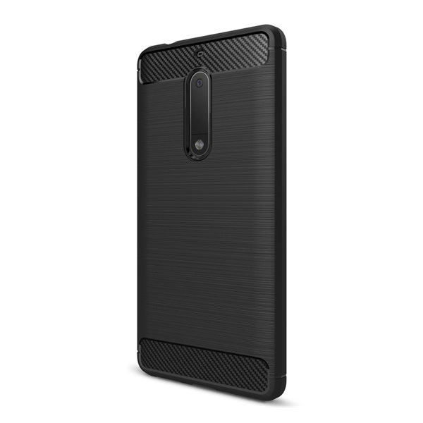 Szilikon telefonvédő (közepesen ütésálló, légpárnás sarok, szálcsiszolt, karbon minta) FEKETE [Nokia 5] (5996457700745)