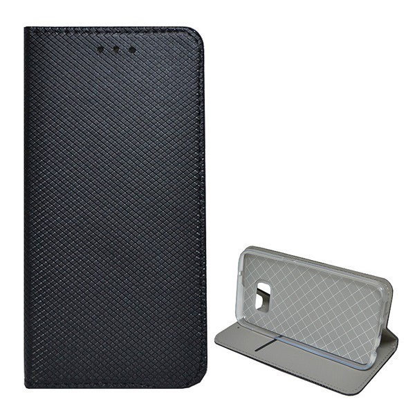 Tok álló, bőr hatású (FLIP, oldalra nyíló, asztali tartó funkció, rombusz minta) FEKETE [Samsung Galaxy S7 (SM-G930)] (5996457745777)