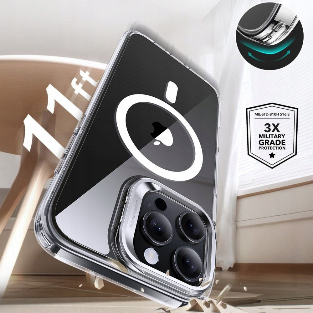 ESR CLASSIC HYBRID szilikon telefonvédő (ütésállóság, légpárnás sarok, kitámasztó, MagSafe) FEKETE Apple iPhone 17 Pro (GP-174878) (ESR936)