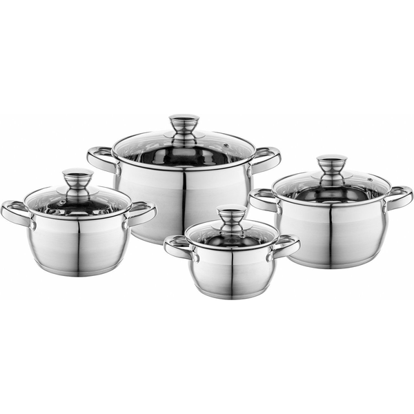 Batería De Cocina Acero Inoxidable, 8 Piezas, Inducción, Tapas Cristal, Todo Tipo De Cocinas Acero Inoxidable  Florina Oliver