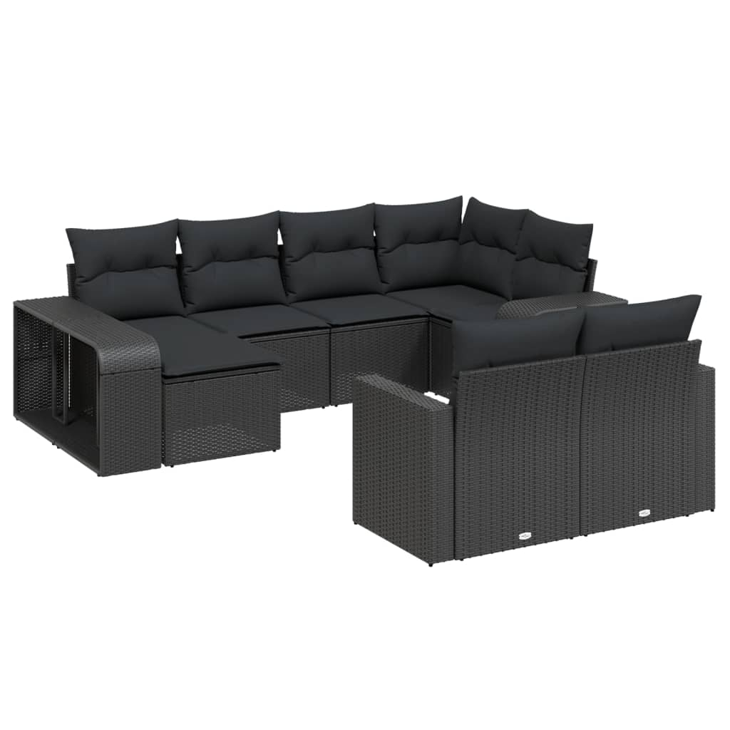10 részes fekete polyrattan kerti ülőgarnitúra párnákkal (3261285)