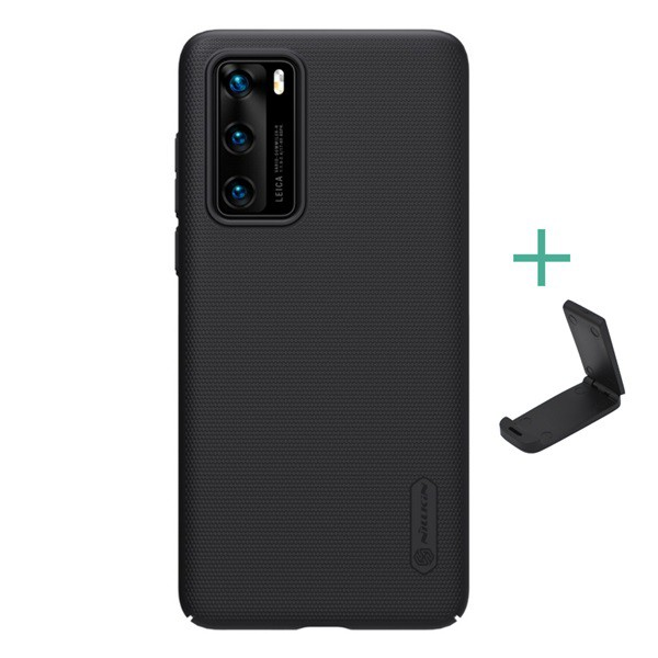 NILLKIN SUPER FROSTED műanyag telefonvédő (gumírozott, érdes felület + asztali tartó) FEKETE [Huawei P40] (5996457958214)