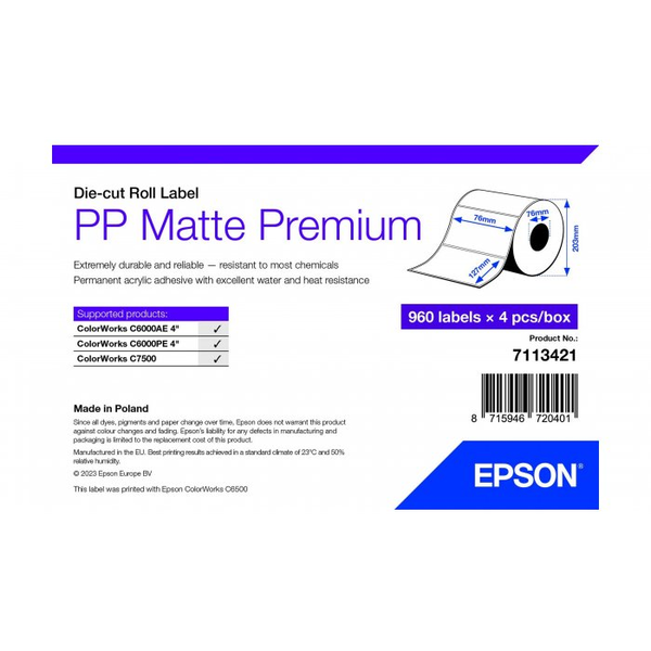 Epson 7113421 print etiket Hvid Selvklæbende printeretiket