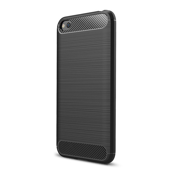 Szilikon telefonvédő (közepesen ütésálló, légpárnás sarok, szálcsiszolt, karbon minta) FEKETE [Xiaomi Redmi Go] (5996457868247)