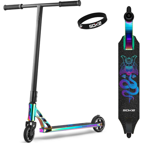 Kaszkadőr roller, SOKE XTR Street Rainbow, fekete, 87 cm, 11 cm PU kerekek, ABEC-9 csapágy, HIC kompresszió, Flex Fender fék, alumínium deck