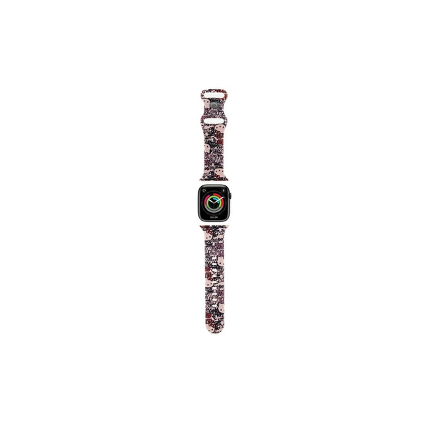 Hello Kitty óraszíj HKAWMSDGPTP Apple Watch 38/40/41mm készülékhez Silicone Tags Graffiti rózsaszín