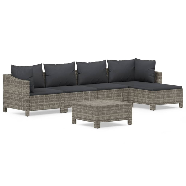 Градински комплект с възглавници vidaXL, 6 части, Полиратан, Сив, 30.8 Kg