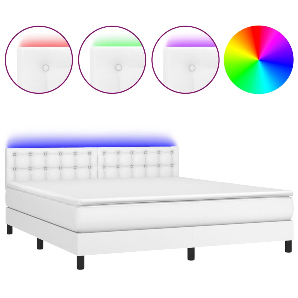 fehér műbőr rugós ágy matraccal és LED-del 160x200 cm (3134232)