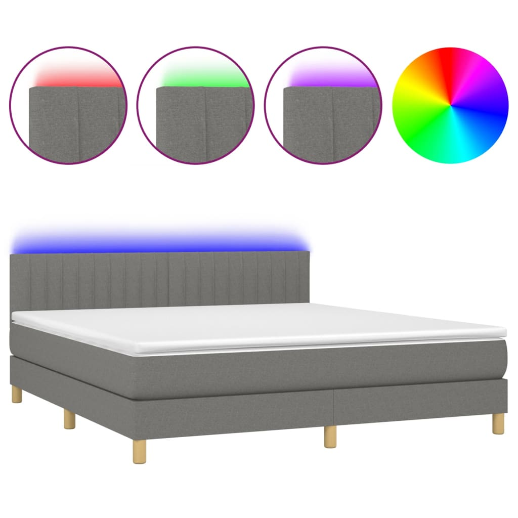 sötétszürke szövet rugós és LED-es ágy matraccal 180 x 200 cm (3133894)