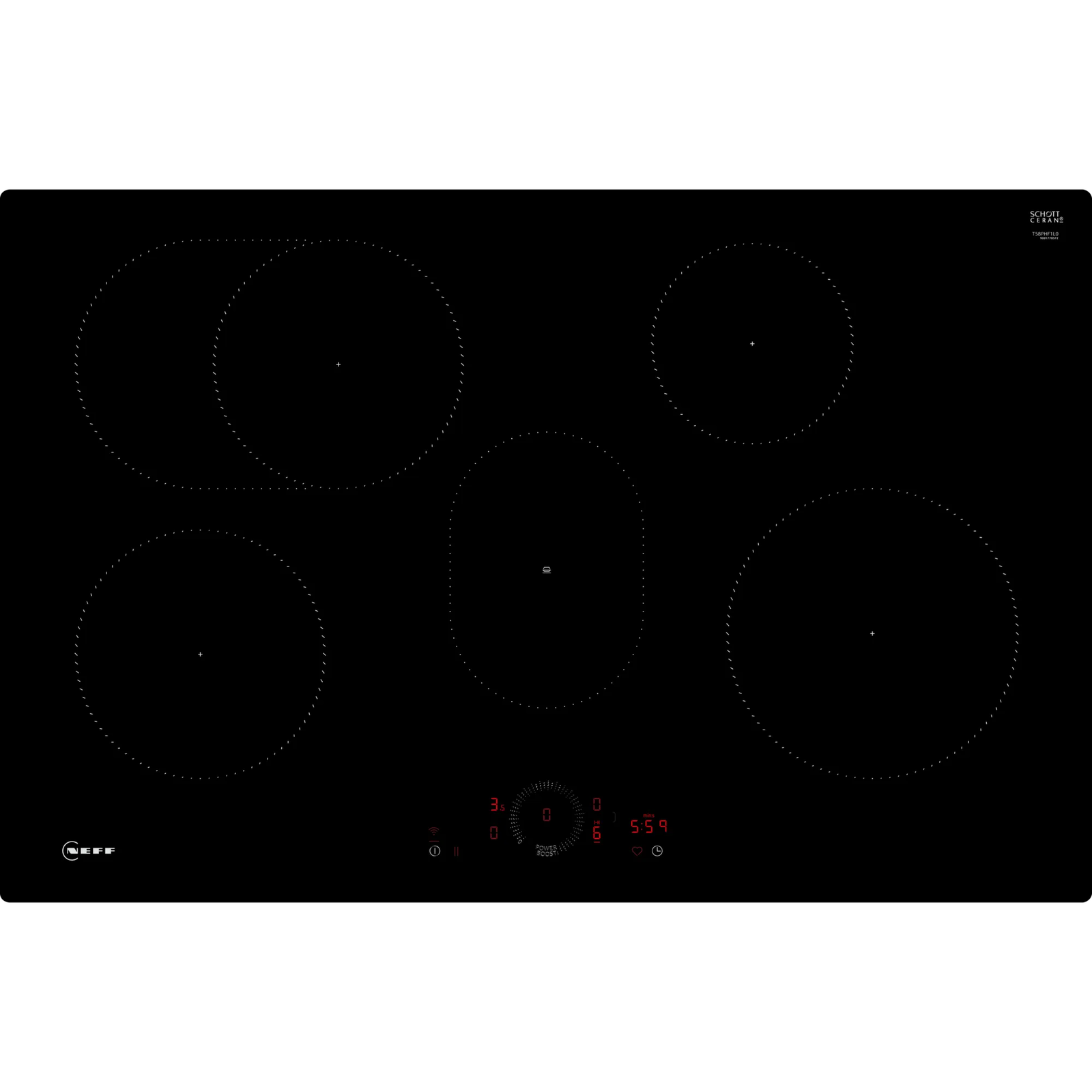 Neff T58PHF1L0 főzőlap Fekete Beépített 80 cm Zónás indukciós főzőlap 4 zóna (T58PHF1L0)