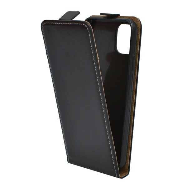 Tok álló, bőr hatású (FLIP, lefelé nyíló, szilikon tartó) FEKETE [Apple iPhone 11] (5996457903801)