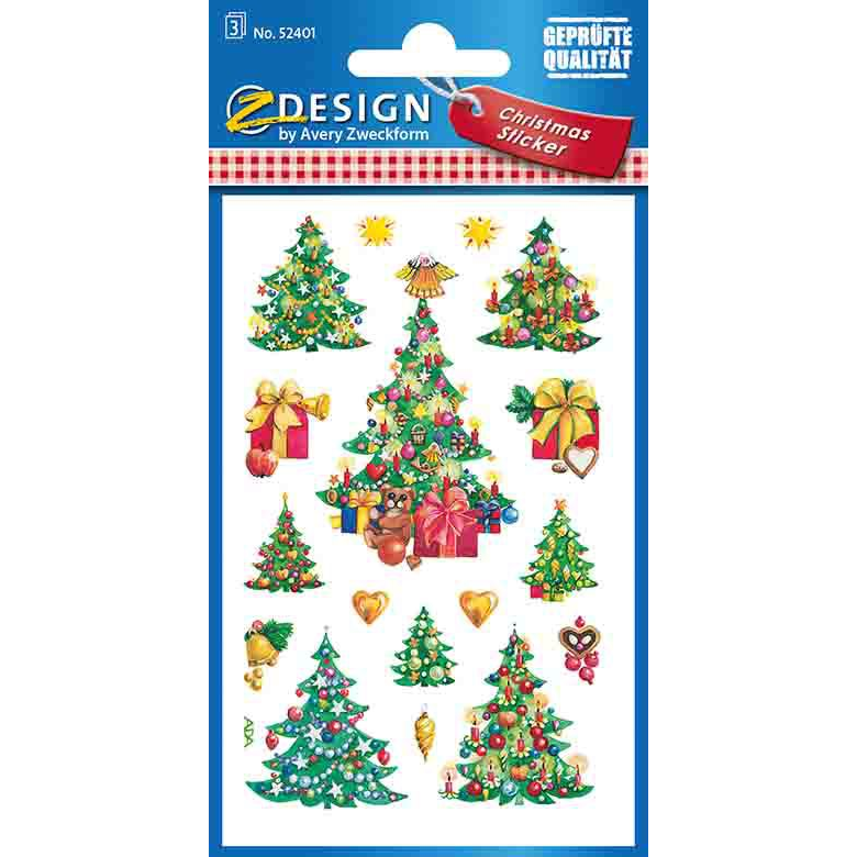 Matrica, papír, 3 ív, 76x120 mm, AVERY ZWECKFORM, "Z-Design No.52401", karácsonyfa (52401)