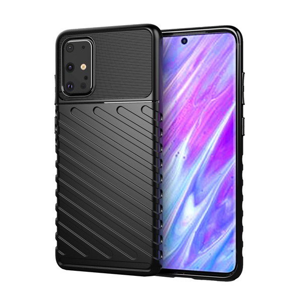 Szilikon telefonvédő (közepesen ütésálló, csíkos, dombor minta) FEKETE [Samsung Galaxy S20 Plus 5G (SM-G986)] (5996457929580)