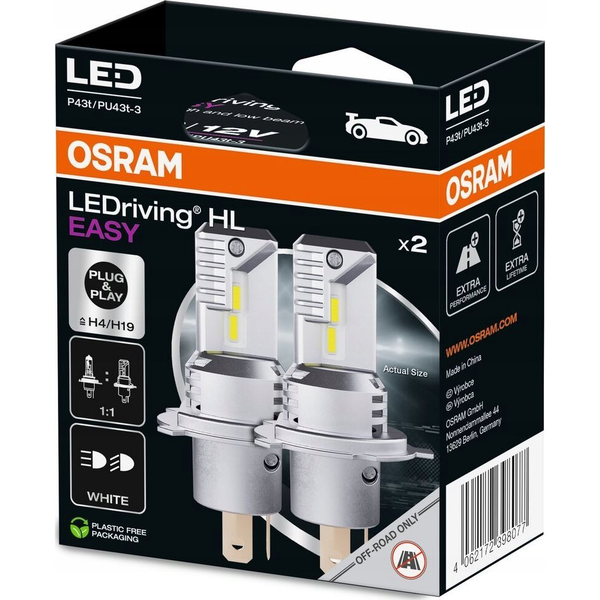 Bombilla Led (juego De 2) H19/h4 12 V 19,0/18,7 W P43t/pu43t-3 Homologación No Vial Ledriving Hl Easy, Blanco 6500 K