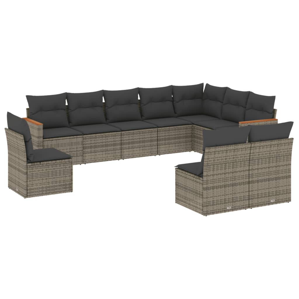 10 részes szürke polyrattan kerti ülőgarnitúra párnákkal (3258476)