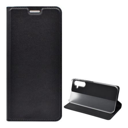 Samsung Galaxy A14 5G (SM-A146), Samsung Galaxy A14 4G (SM-A145) Калъф стоящ, ефект кожа (FLIP, странично отваряне, функция държач за маса) ЧЕРЕН