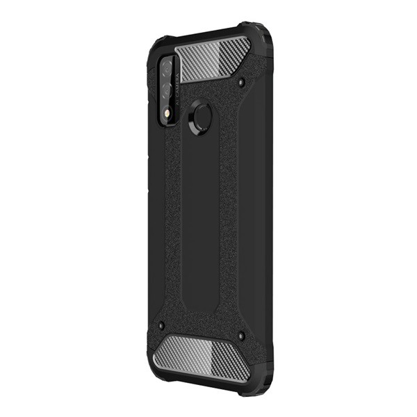 Defender műanyag telefonvédő (közepesen ütésálló, légpárnás sarok, szilikon belső, fémhatás) FEKETE [Huawei P Smart (2020)] (5996457989423)