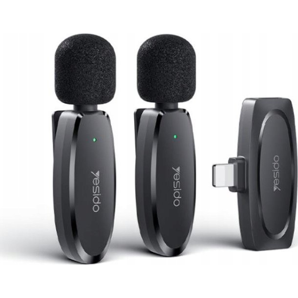 Yesido yesido KR14 Mikrofon MEMS 2szt. na Klips Lightning, Wireless 2.4GHz, BLACK/CZARNY