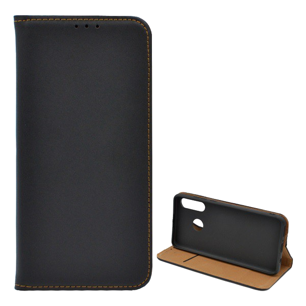 Калъф стоящ, естествена кожа (FLIP, странично отваряне, функция настолен държач) ЧЕРЕН [Huawei P30 Lite (Nova 4e)] (5996457858682)