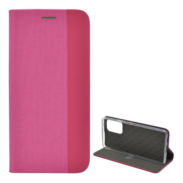 Tok álló, bőr hatású (FLIP, oldalra nyíló, asztali tartó funkció, textil minta) RÓZSASZÍN [Samsung Galaxy A53 (SM-A536) 5G] (5996591151915)