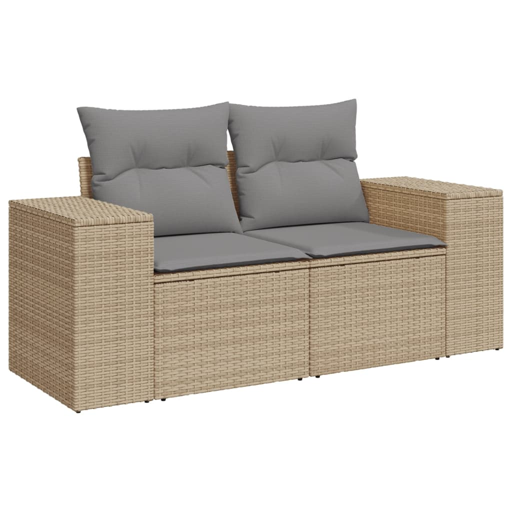 2 személyes bézs polyrattan kerti kanapé párnával (366108)