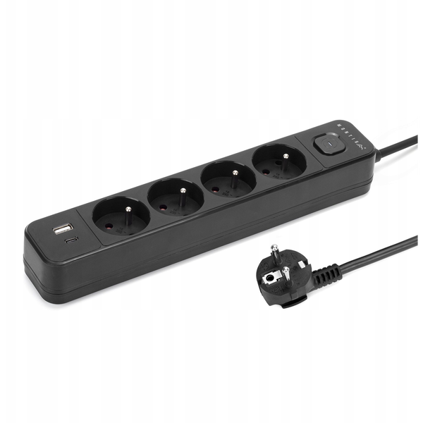 Montis Przedłużacz elektryczny czarny 4-gniazdowy z USB 3m MT186-BK-3