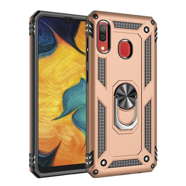 Defender műanyag telefonvédő (közepesen ütésálló, szilikon belső, telefontartó gyűrű, beépített fémlemez) ARANY [Samsung Galaxy A30 (SM-A305F)] (5996457890347)