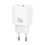 Usams T65 hálózati töltő USB+Type-C aljzat (33W, PD gyorstöltő) FEHÉR (CC317TC02)