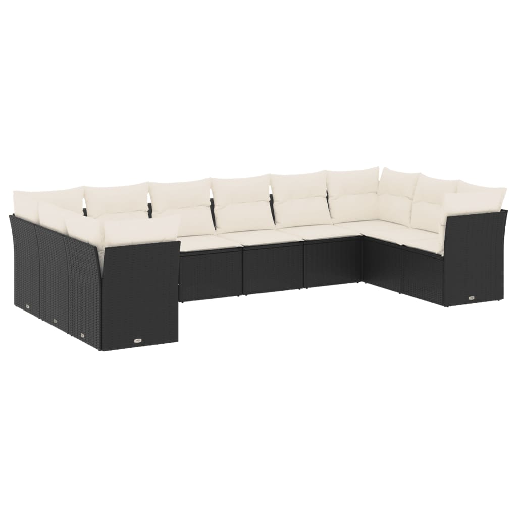 10 részes fekete polyrattan kerti ülőgarnitúra párnákkal (3250035)