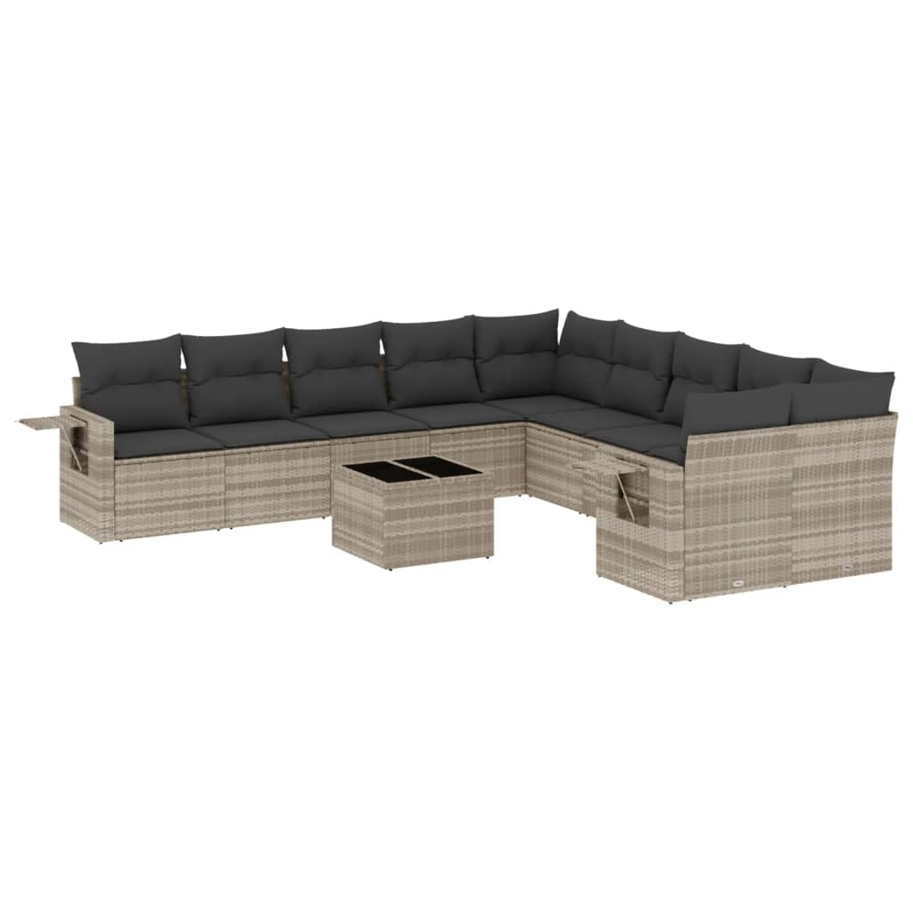 11 részes világosszürke polyrattan kerti ülőgarnitúra párnákkal (3253059)