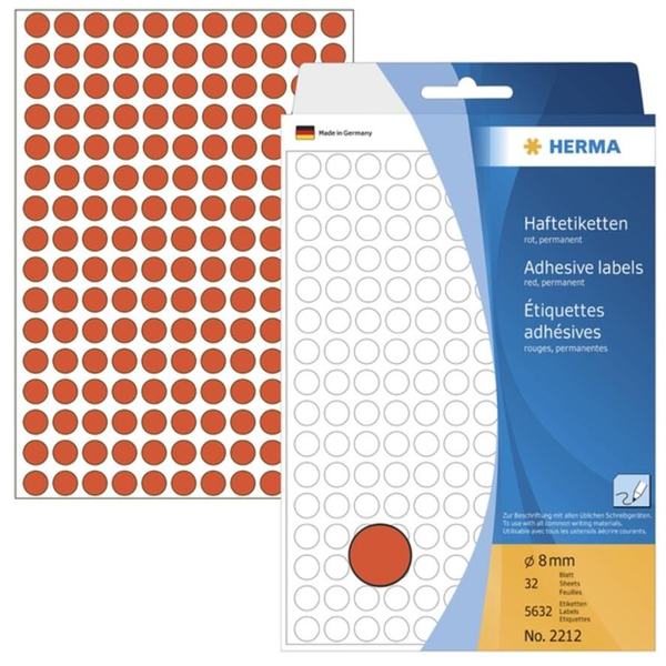 HERMA Vielzwecketiketten rot   8 mm rund Papier 5632 St.