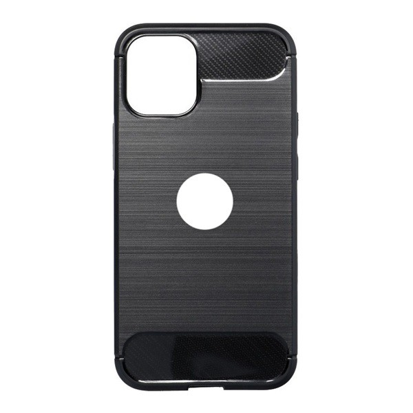 Szilikon telefonvédő (közepesen ütésálló, légpárnás sarok, szálcsiszolt, karbon minta, logo kivágás) FEKETE [Apple iPhone 13 Pro] (5996591118376)