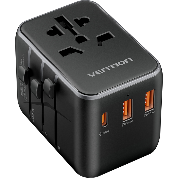 Vention 3-Port USB (C + A + A) Universal Travel Adapter (20W/18W/18W) Black töltőfej